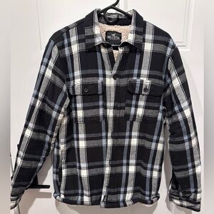 Hollister Black/White/Blue Plaid Fleece Lined Shirt Jacket